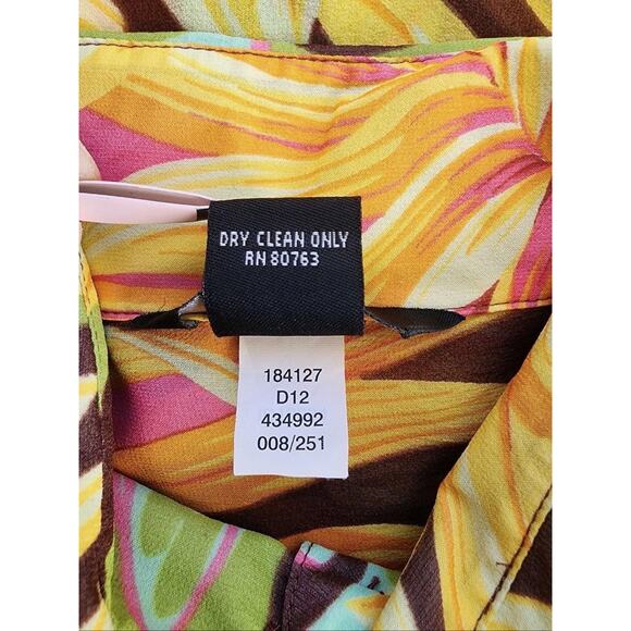 Body By Victoria Secrets Shirt Medium Brown Yellow Silk Floral Button Top Groovy - Picture 6 of 15